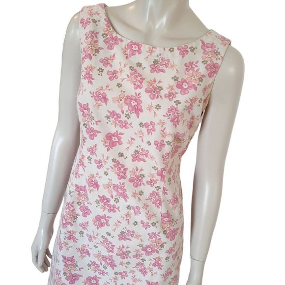 Vintage 90s Sun Dress size 6 Floral Print Denim Twill Sleeveless Mini - Picture 2 of 5